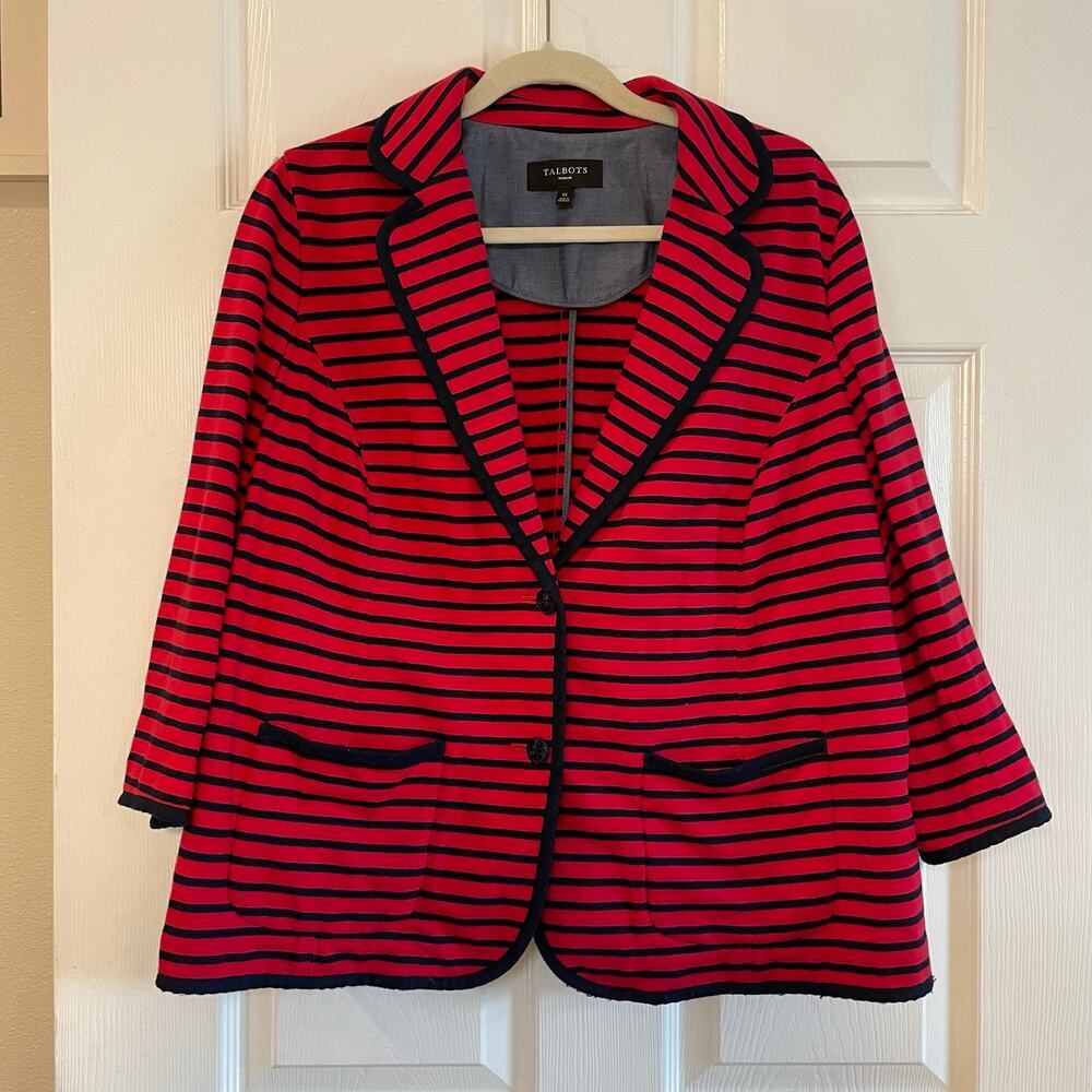 Talbots Cotton Striped Nautical Captain Jacket Women's Navy/Red Size 1X